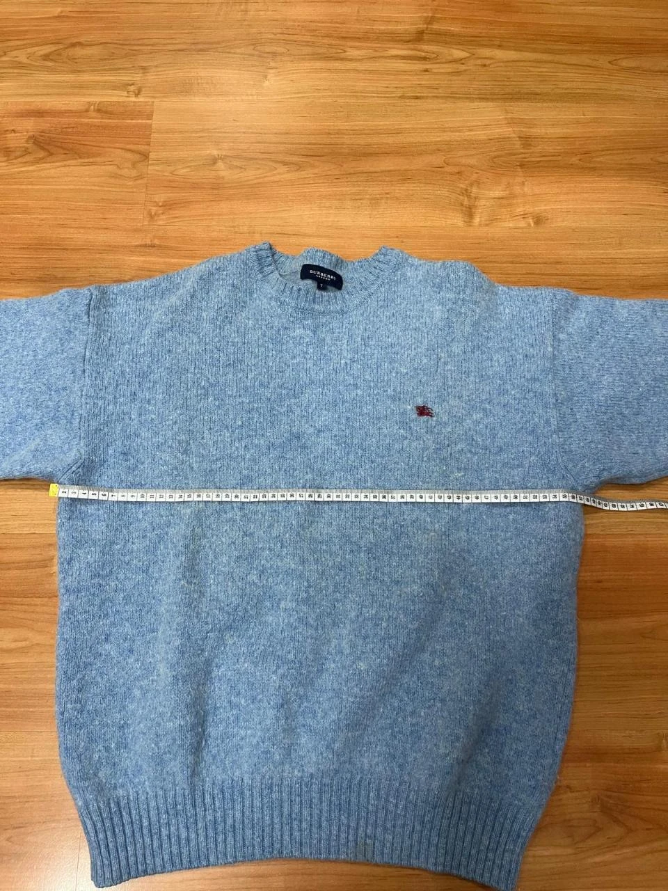 Blusa Burberr London Vintage 100% Lã de Merino Azul com Logo Bordado Tamanho M – photo 6
